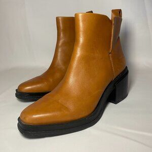Franco Sarto Dalden Cognac Tan Leather Lug Chunky Block Sole Boots Womens 7 GUC